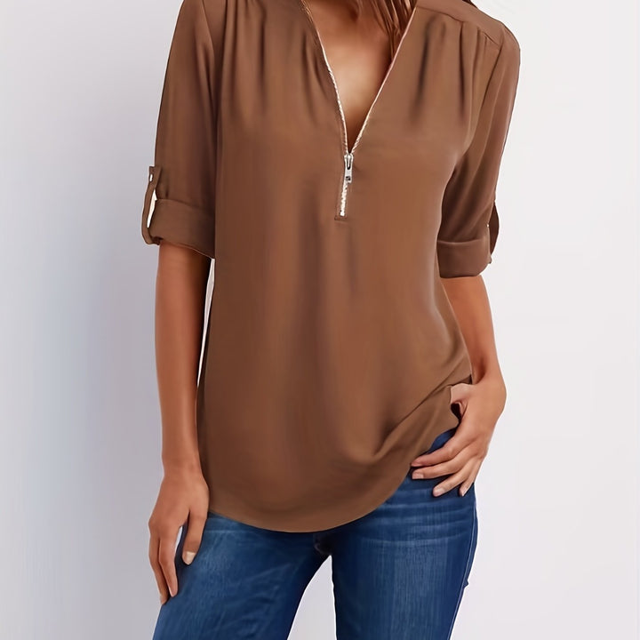 NOLÉ MONTÉLIMAR | BLOUSE À COL EN V ZIP POUR FEMMES