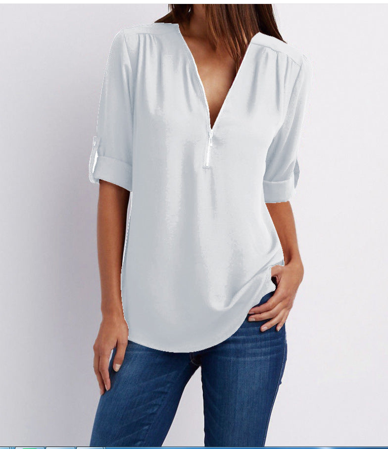 NOLÉ MONTÉLIMAR | BLOUSE À COL EN V ZIP POUR FEMMES