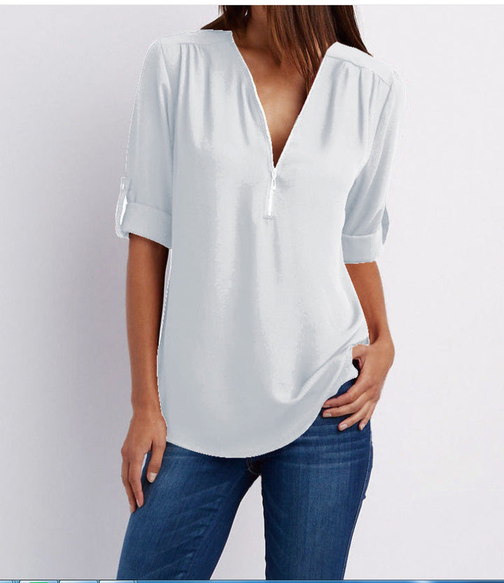 NOLÉ MONTÉLIMAR | BLOUSE À COL EN V ZIP POUR FEMMES