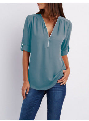 NOLÉ MONTÉLIMAR | BLOUSE À COL EN V ZIP POUR FEMMES