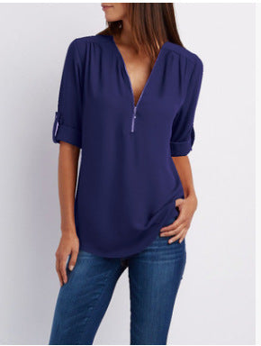 NOLÉ MONTÉLIMAR | BLOUSE À COL EN V ZIP POUR FEMMES