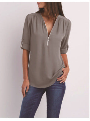 NOLÉ MONTÉLIMAR | BLOUSE À COL EN V ZIP POUR FEMMES
