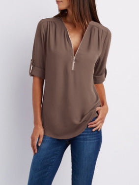 NOLÉ MONTÉLIMAR | BLOUSE À COL EN V ZIP POUR FEMMES