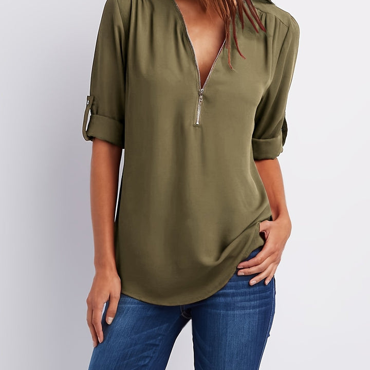 NOLÉ MONTÉLIMAR | BLOUSE À COL EN V ZIP POUR FEMMES
