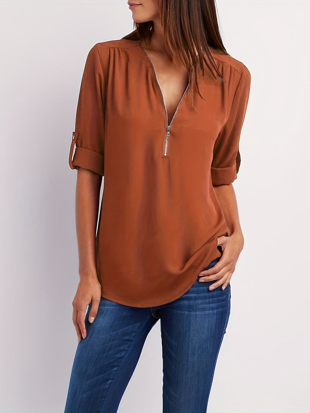 NOLÉ MONTÉLIMAR | BLOUSE À COL EN V ZIP POUR FEMMES