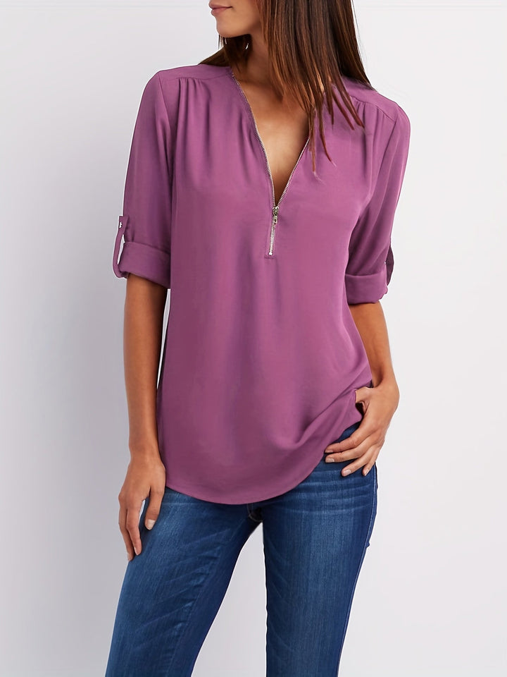 NOLÉ MONTÉLIMAR | BLOUSE À COL EN V ZIP POUR FEMMES