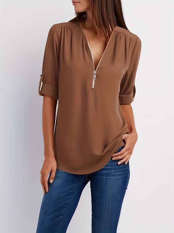 NOLÉ MONTÉLIMAR | BLOUSE À COL EN V ZIP POUR FEMMES