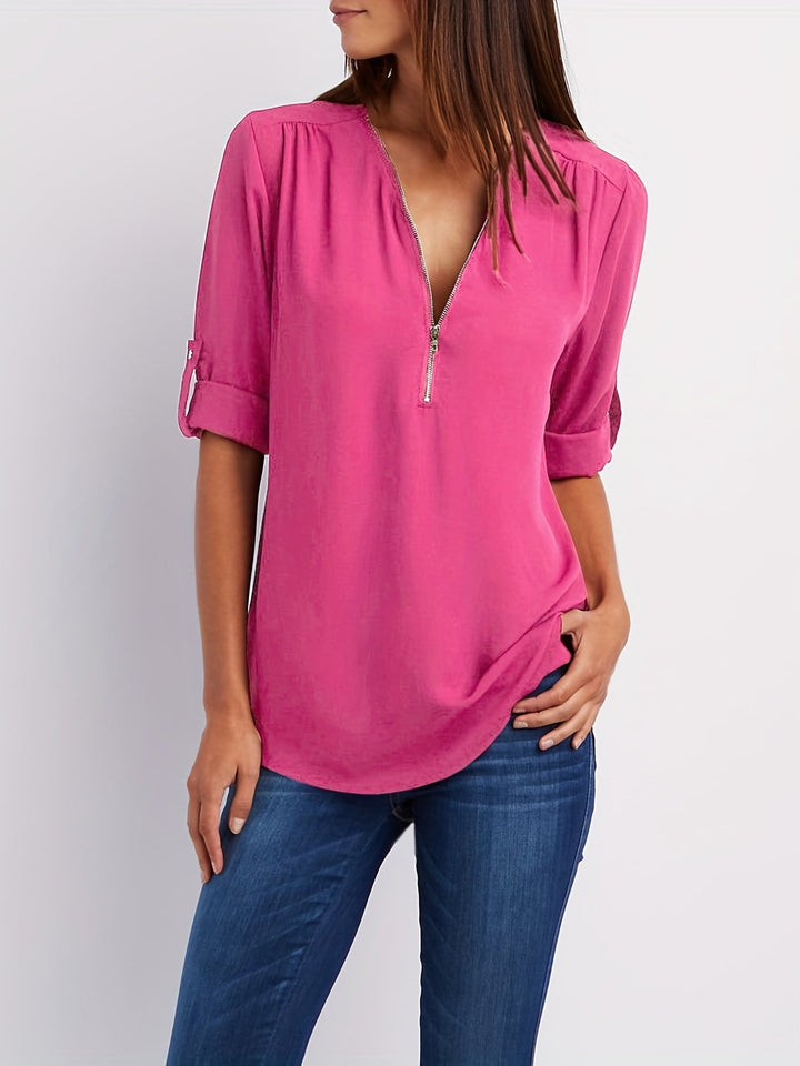 NOLÉ MONTÉLIMAR | BLOUSE À COL EN V ZIP POUR FEMMES
