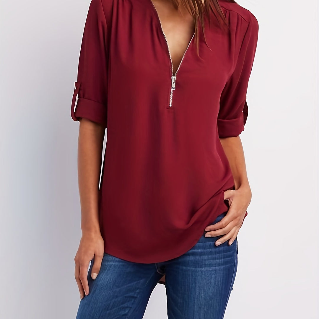 NOLÉ MONTÉLIMAR | BLOUSE À COL EN V ZIP POUR FEMMES
