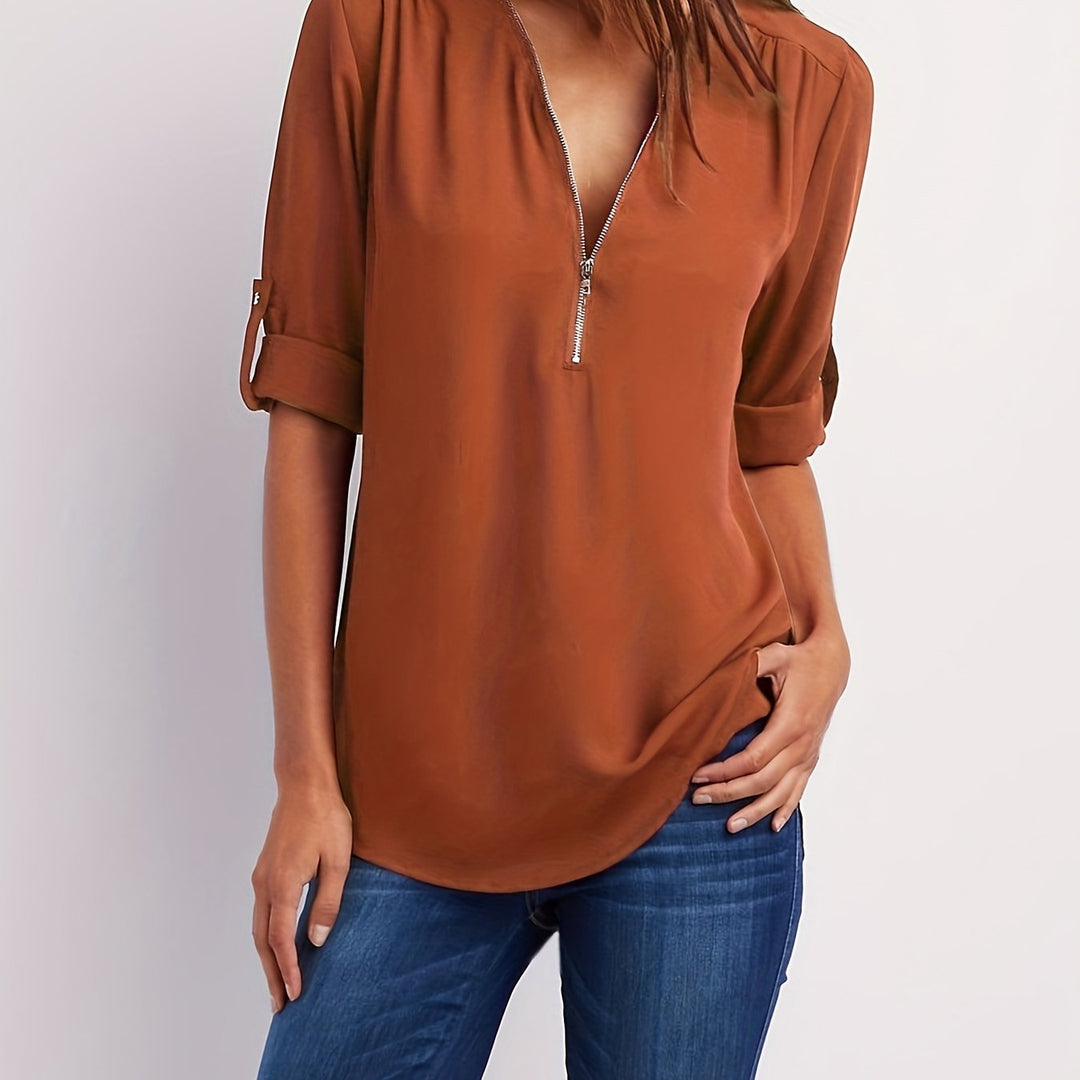 NOLÉ MONTÉLIMAR | BLOUSE À COL EN V ZIP POUR FEMMES