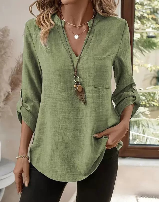 NOLÉ MONTÉLIMAR | BLOUSE CHIC QUOTIDIENNE COL V À MANCHES 3/4 POUR FEMME