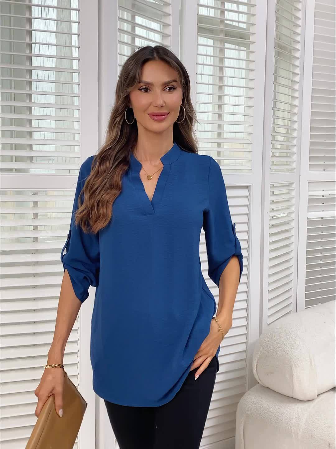 NOLÉ MONTÉLIMAR | BLOUSE CHIC QUOTIDIENNE COL V À MANCHES 3/4 POUR FEMME