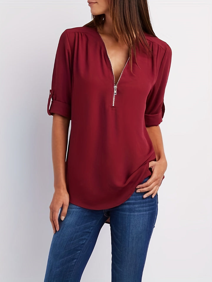 NOLÉ MONTÉLIMAR | BLOUSE À COL EN V ZIP POUR FEMMES